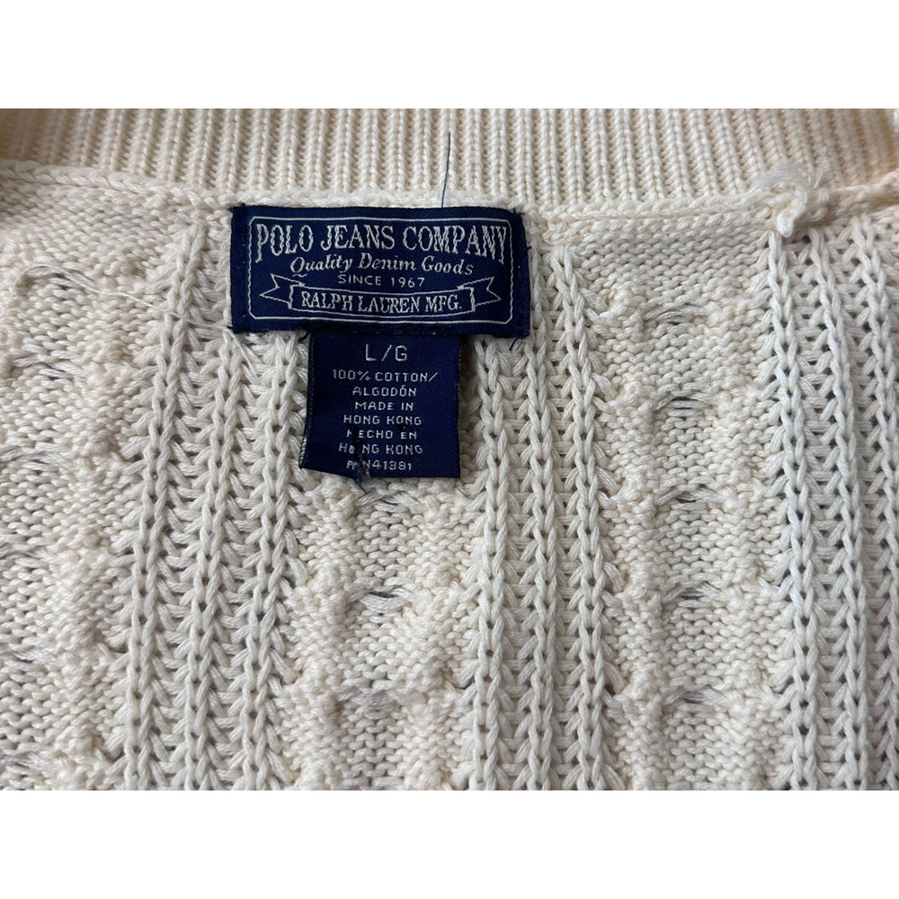 Vintage Y2k Polo Jeans Co Ralph Lauren Cable Knit Tunic Top Cream Women’s Size L - Picture 3 of 9